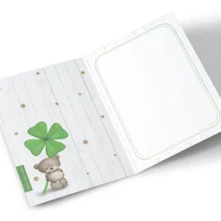 Personalised Hugs Bear Good Luck Card - Four-Leaf Clover