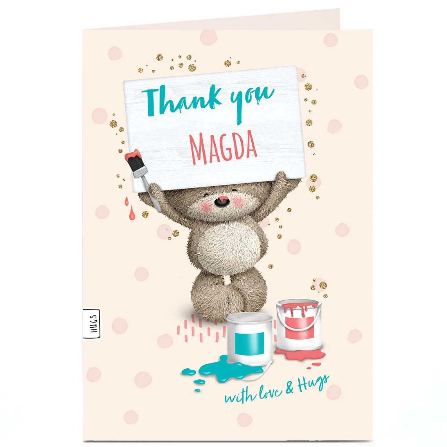 Personalised Hugs Bear Thank You Card - Painting