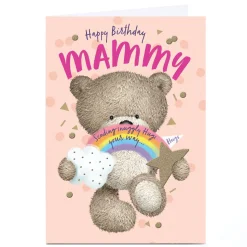 Personalised Hugs Birthday Card - Snuggly Hugs Rainbow Bear, Mammy