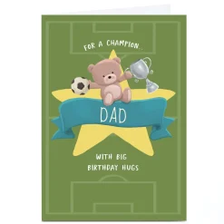 Personalised Hugs Birthday Card - Dad Champion Football Hugs