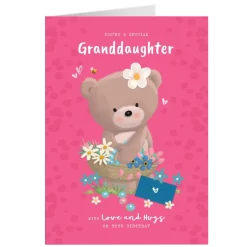 Personalised Hugs Birthday Card - Hugs With Flower Basket, Granddaughter