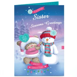 Personalised Hugs Christmas Card - Special Snowman Sister