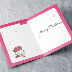 Personalised Hugs Christmas Card - Pink Bear - Daughter