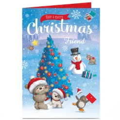 Personalised Hugs Christmas Card - Decorating Tree - Friend