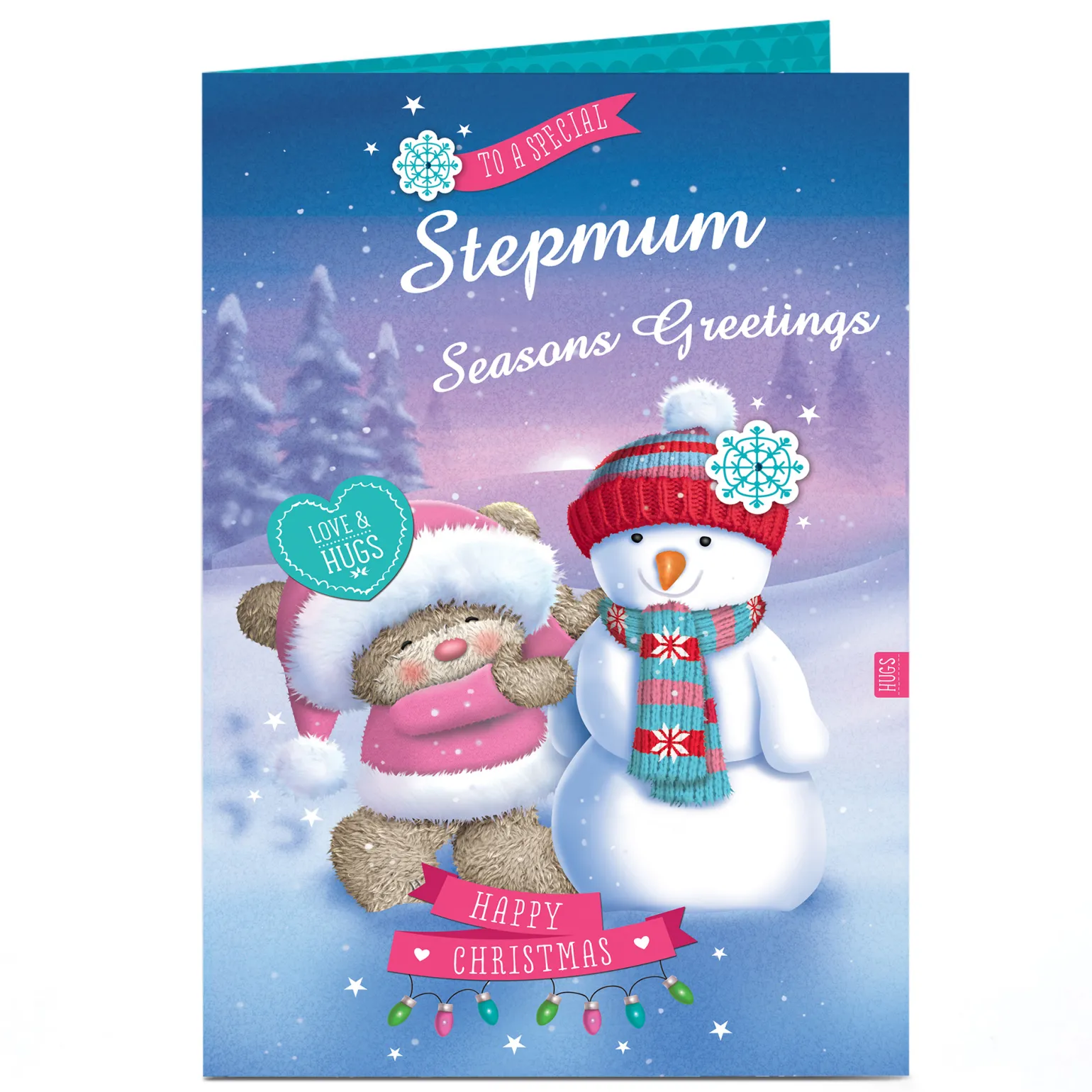 Personalised Hugs Christmas Card - Special Snowman Stepmum