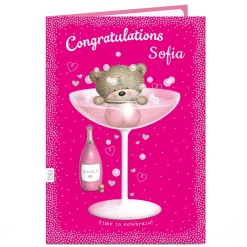 Personalised Hugs Congratulations Card - Bear In Cocktail Glass