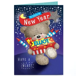 Personalised Hugs New Year Card - Fireworks & Stars