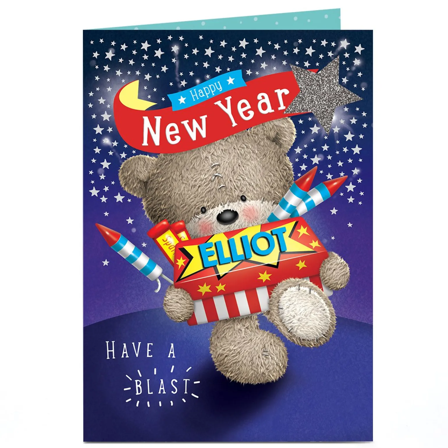 Personalised Hugs New Year Card - Fireworks & Stars