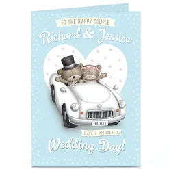 Personalised Hugs Wedding Day Card - Couple Car