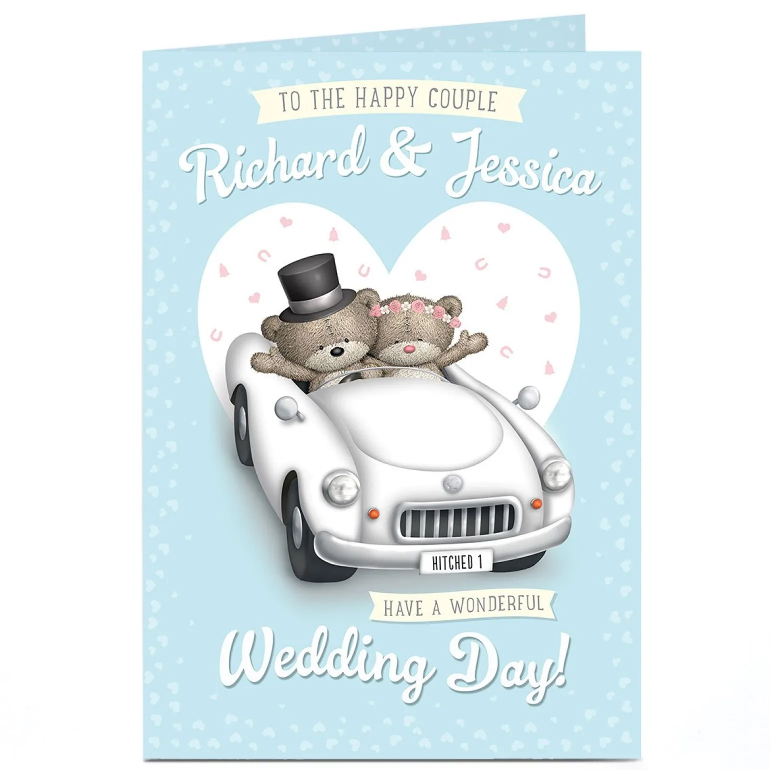 Personalised Hugs Wedding Day Card - Couple Car