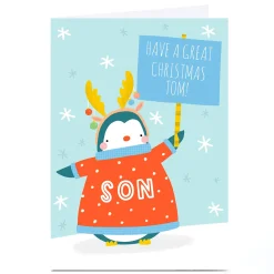 Personalised Jess Moorhouse Christmas Card - Penguin Son