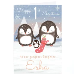 Personalised Juniper and Rose 1st Christmas Card - Daughter