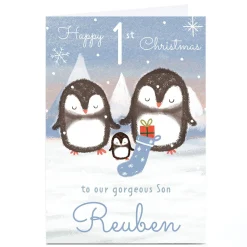 Personalised Juniper and Rose 1st Christmas Card - Son