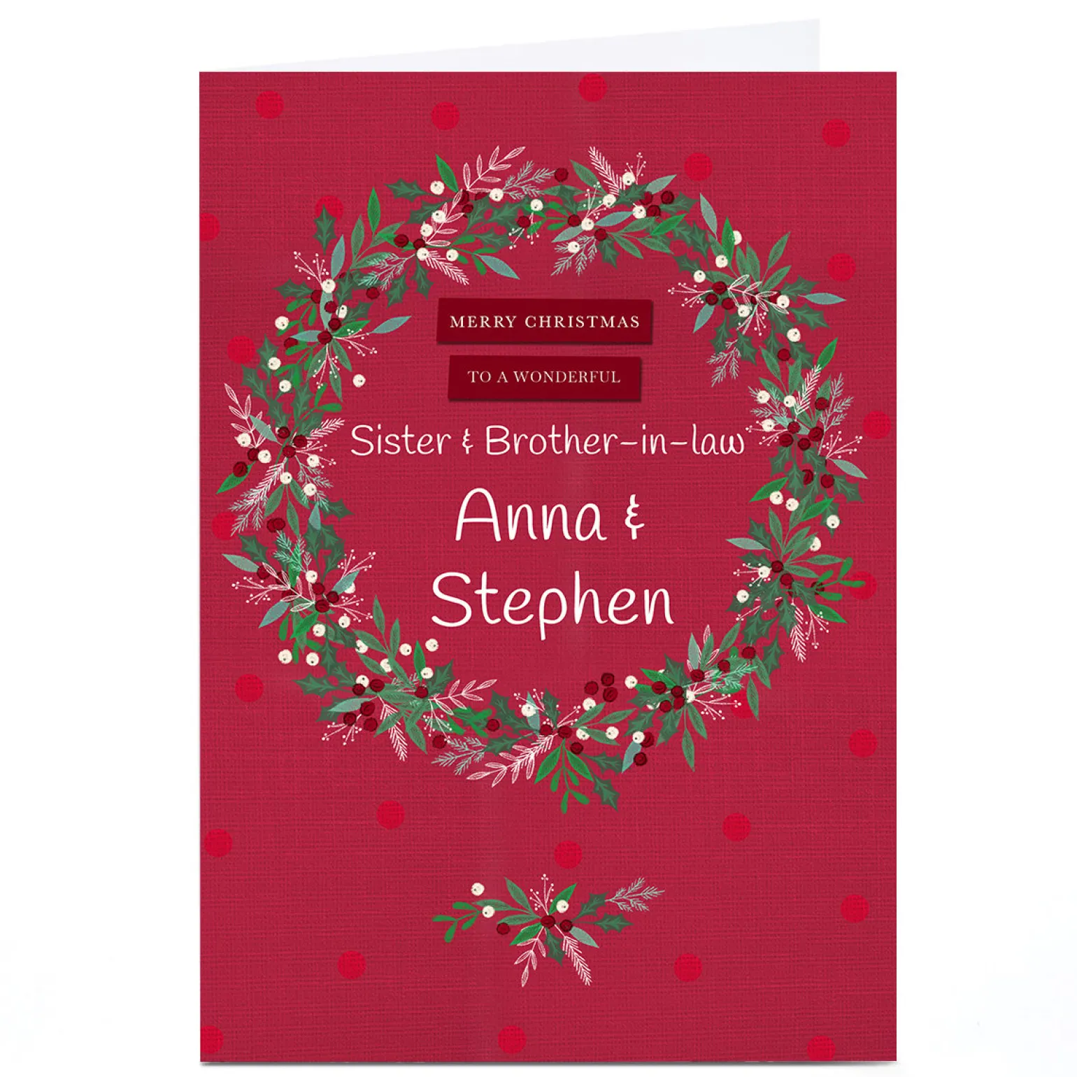 Personalised Kerry Spurling Christmas Card - Red Wreath Merry Christmas To a Wonderful