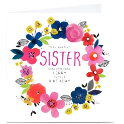 Personalised Kerry Spurling Birthday Card - Floral Wreath, Sister
