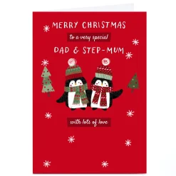 Personalised Kerry Spurling Christmas Card - Dad & Stepmum Cute Penguins