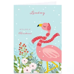 Personalised Klara Hawkins Christmas Card - Flamingo