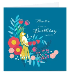 Personalised Klara Hawkins Birthday Card - Parrot & Flowers
