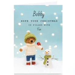 Personalised Lemon & Sugar Christmas Card - Bear & Snowman