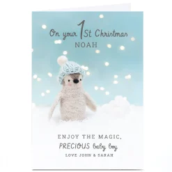 Personalised Lemon & Sugar 1st Christmas Card - Baby Boy Penguin