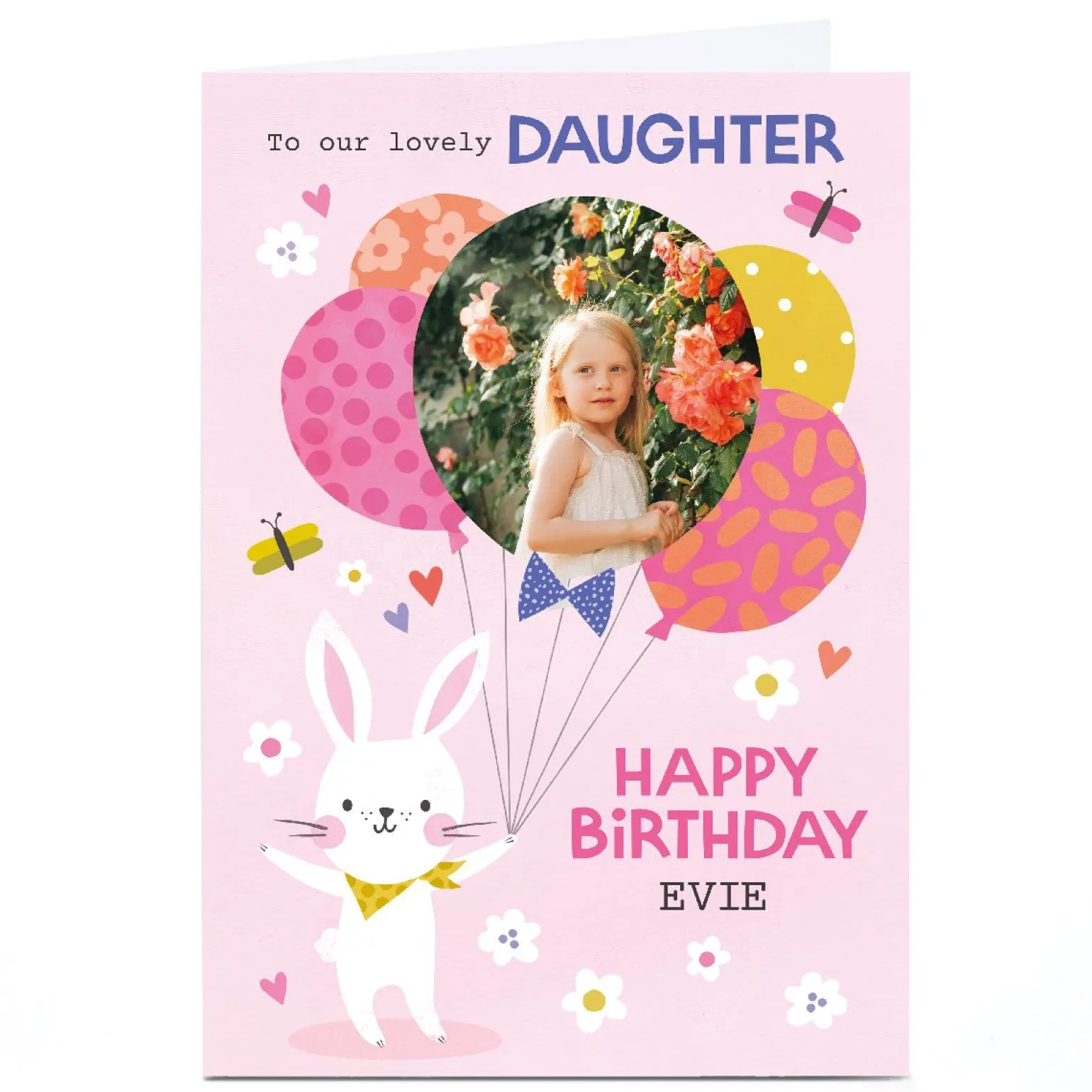 Personalised Lemon & Sugar Birthday Card - Bunny Balloons, Lovely Daughter