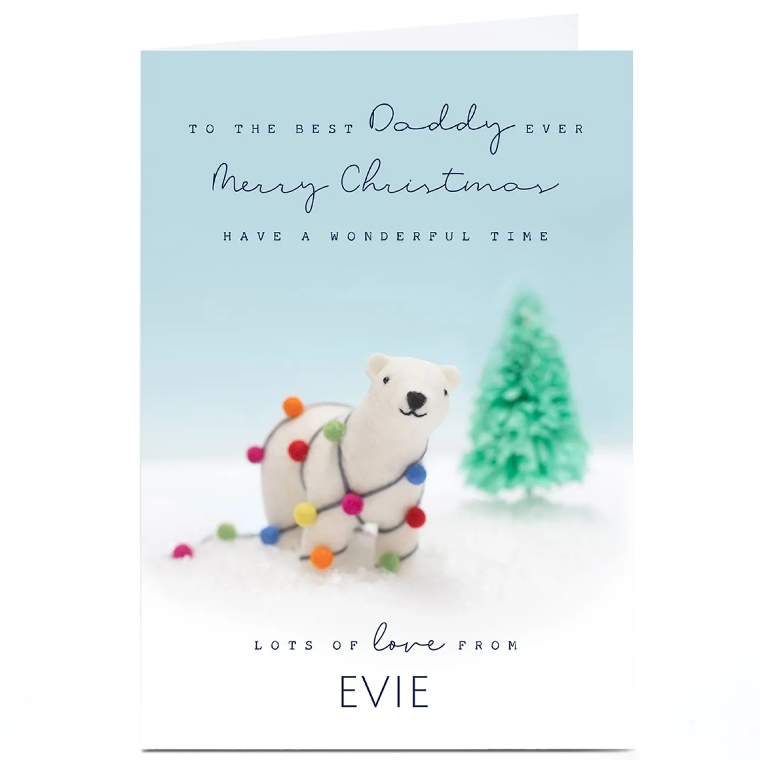 Personalised Lemon and Sugar Christmas Card - Polar Bear and Christmas Lights, Daddy
