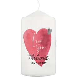 Personalised Love Heart Pillar Candle