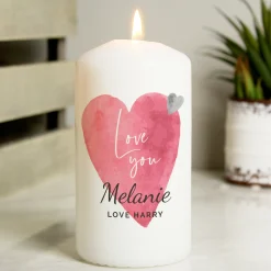 Personalised Love Heart Pillar Candle