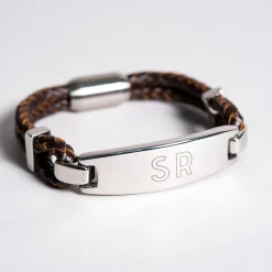 Personalised Men's Bracelet - Brown Leather Bar