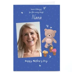 Personalised Mother's Day Card - Hugs Bear with flowers - Nana