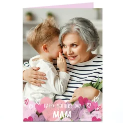 Personalised Mother's Day Card - Full photo with hearts below - Mam