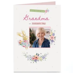 Personalised Mother's Day Card - Bunny with basket of flowers - Grandma