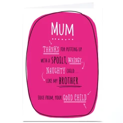 Personalised Mother's Day Card - From Your Good Child, Mum