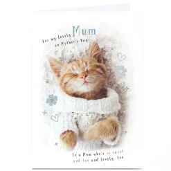 Personalised Mother's Day Card - Cosy Kitten in Sweater, Mum