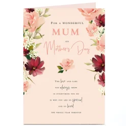Personalised Mother's Day Card - Red & Pink Flowers