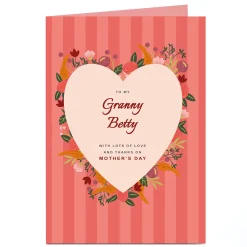 Personalised Mother's Day Card - Red Floral and Stripe