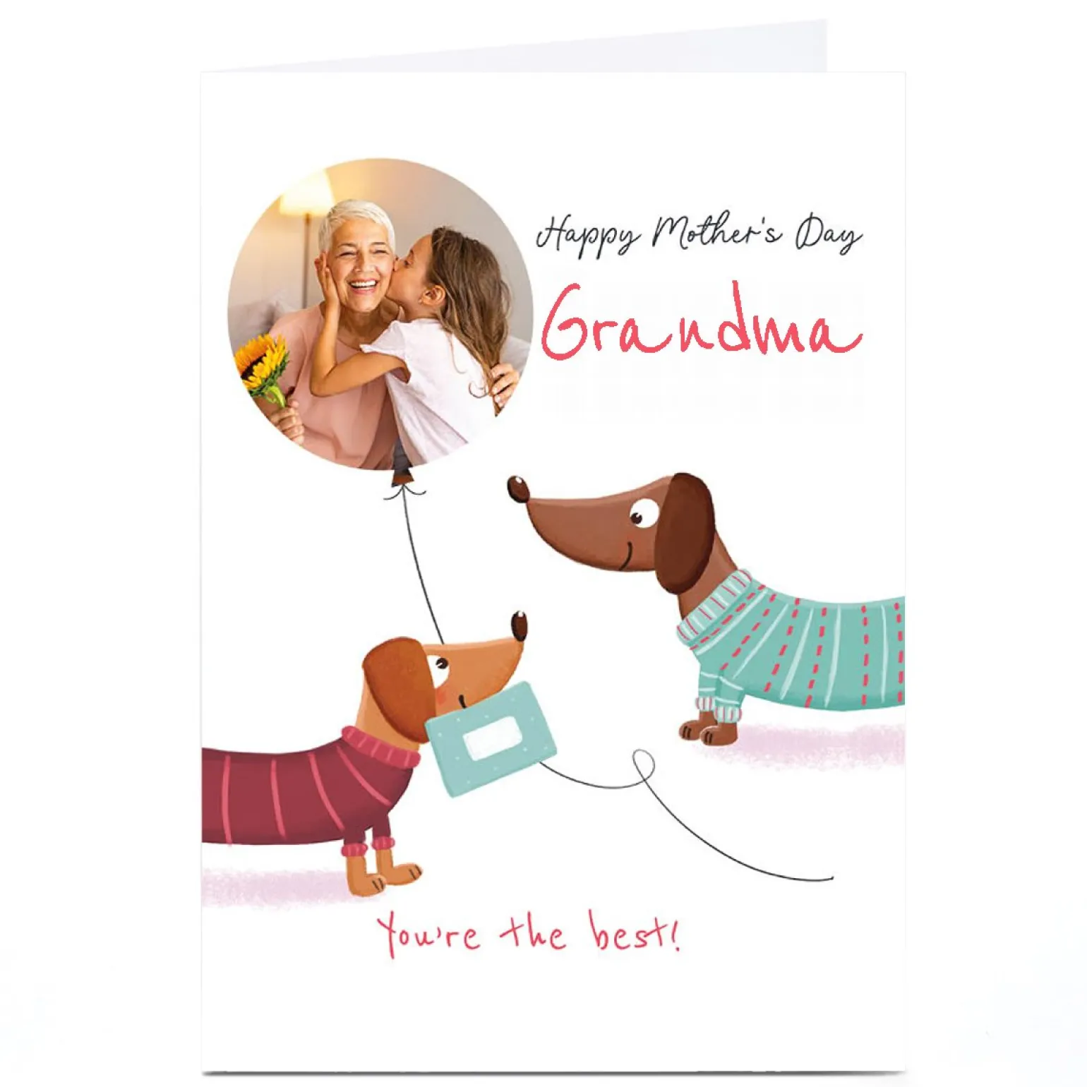 Personalised Mother's Day Card - Sausage Dogs with Balloon - Grandma