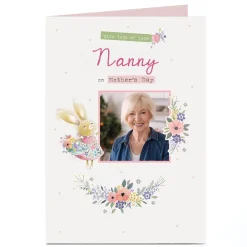 Personalised Mother's Day Card - Bunny with basket of flowers - Nanny