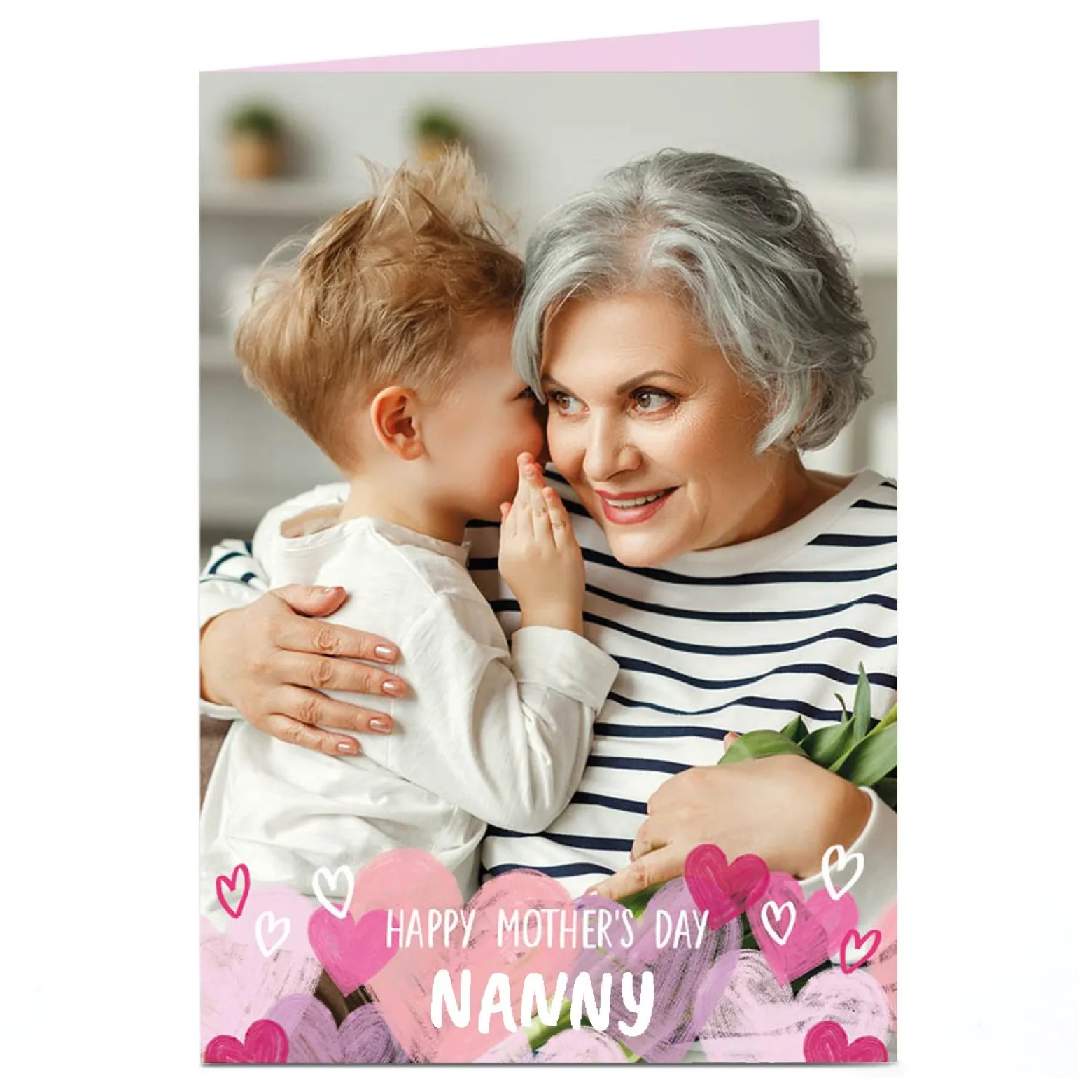 Personalised Mother's Day Card - Full photo with hearts below - Nanny
