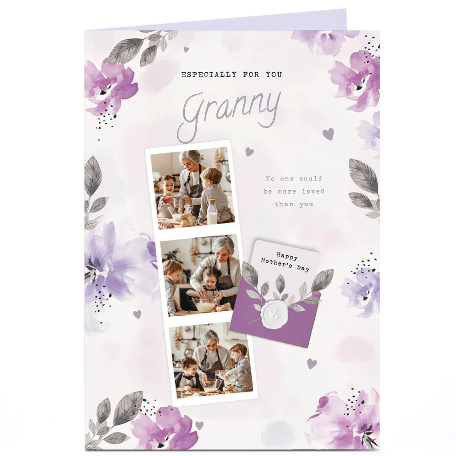 Personalised Mother's Day Card - 3 photos with lilac flowers - Granny