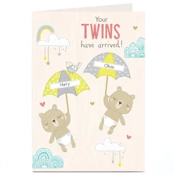 Personalised New Baby Card - Teddy Bear Twins