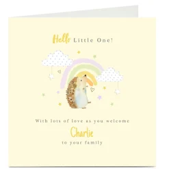 Personalised New Baby Card - Hello Little One Hedgehog