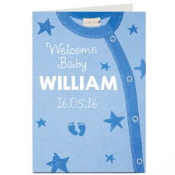Personalised New Baby Card - Blue Baby Grow