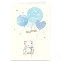 Personalised New Baby Card - Baby Boy Bear & Balloons