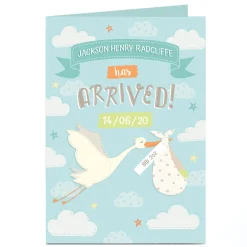 Personalised New Baby Card - Stork with Name
