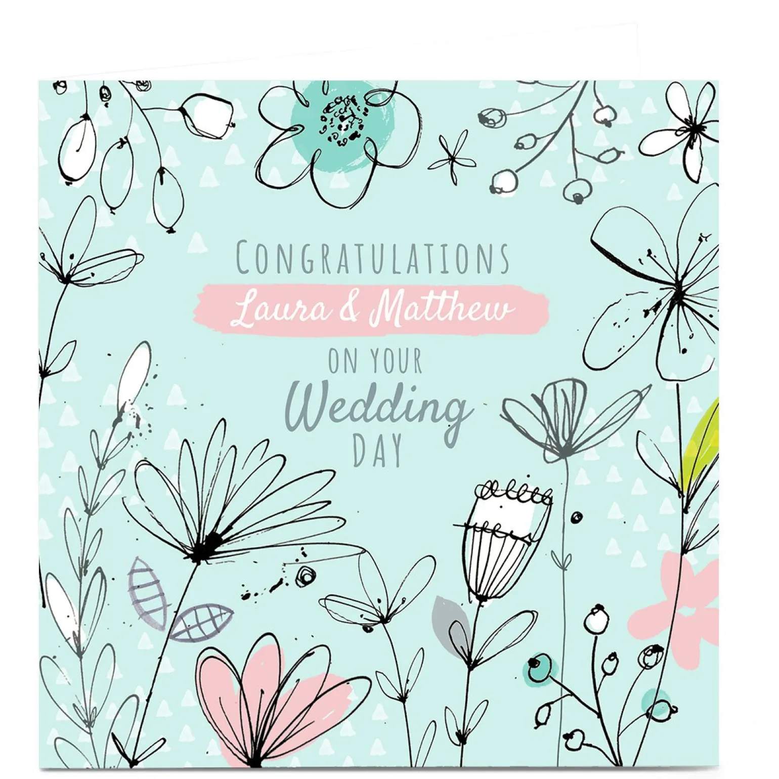 Personalised Nikki Whiston Wedding Card - Blue Florals