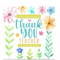 Personalised Nikki Whiston Thank You Teacher Card - Flowers
