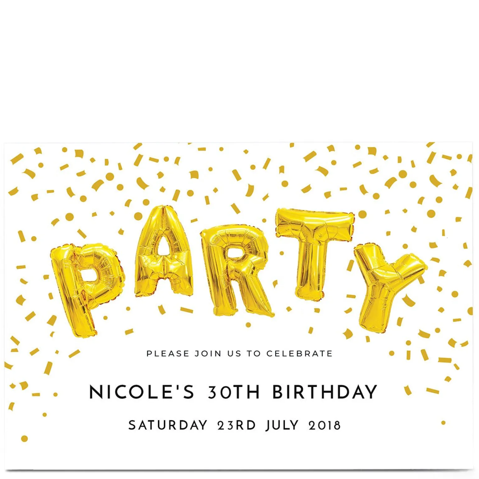 Personalised Party Invitation - Gold Party Balloons