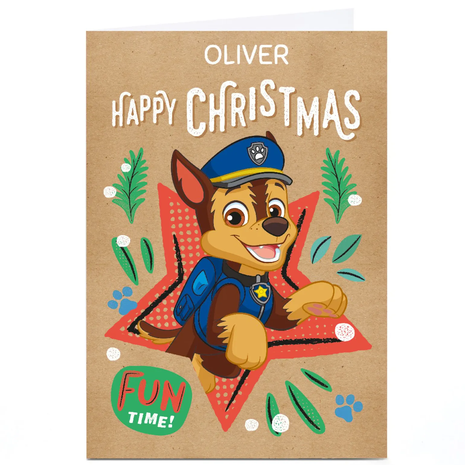 Personalised Paw Patrol Christmas Card - Happy Christmas Fun Time, Any Name