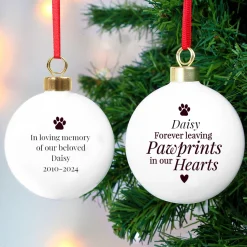 Personalised Pawprints Memorial Bauble